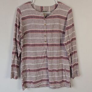 Duluth Trading Co Organic Cotton Hemp Striped Lagenlook Shirt Women's Size XS